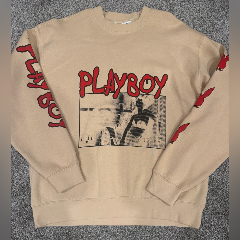 PLAYBOY Tan Graphic Crewneck Sweater